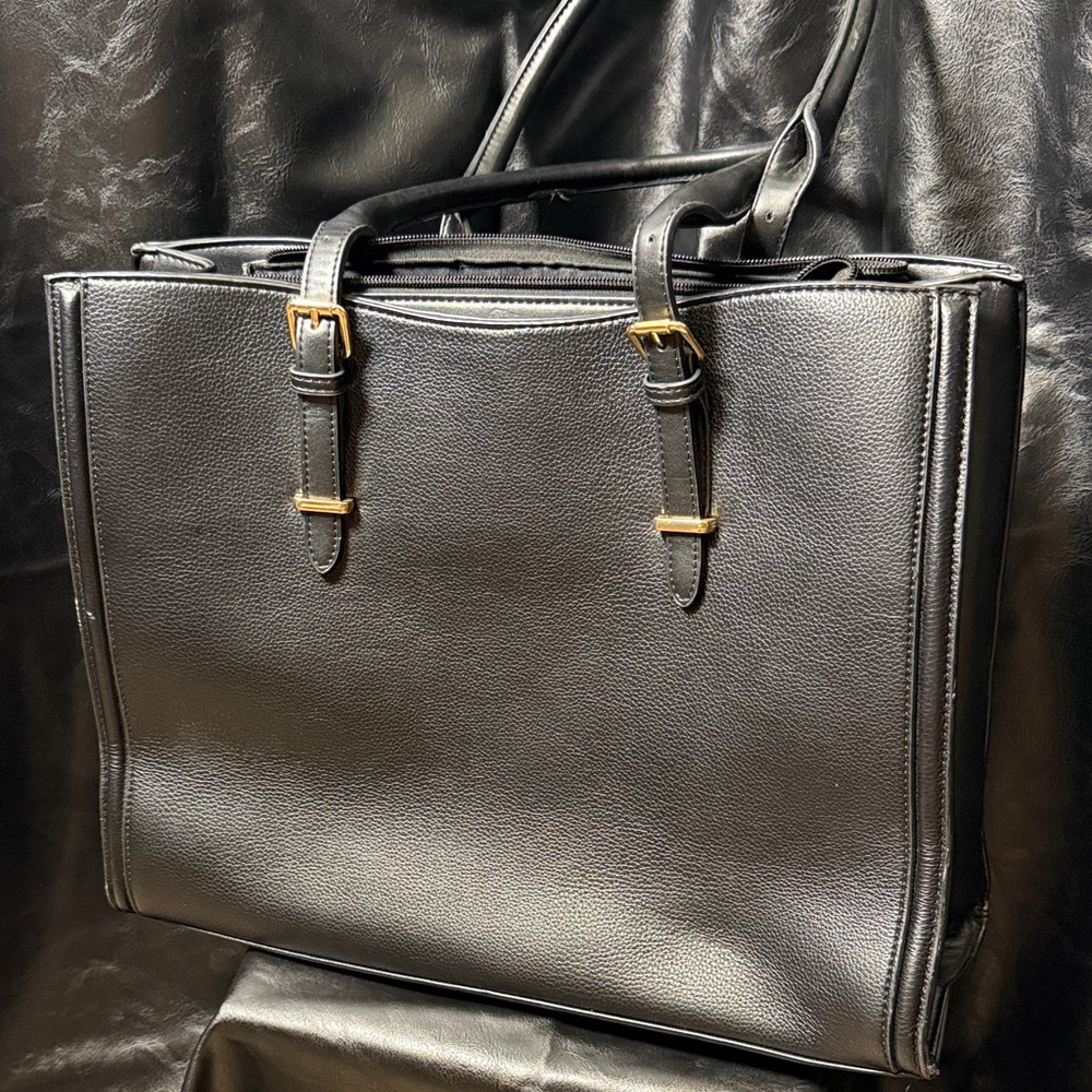 Elegant Black Leather Tote Bag